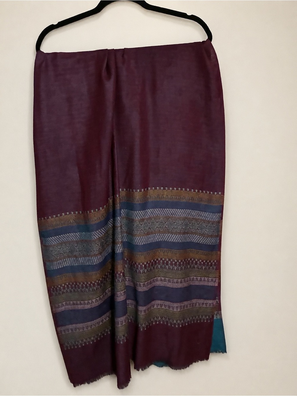 Reversible Teal Burgundy Woven Shawl Wrap Scarf 77” x 30”